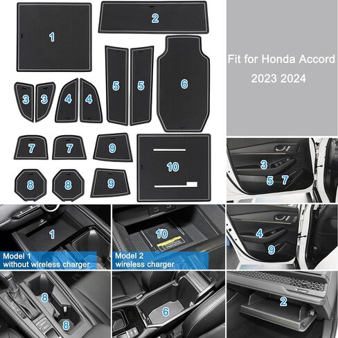 حامل أكواب SENSHINE لملحقات Honda Accord 2023 2024 بطانة وحدة التحكم المركزية وجيب الباب غير قابل للانزلاق ومضاد للغبار، مجموعة داخلية ممتازة 16 قطعة (زخرفة رمادية) in Kuwait