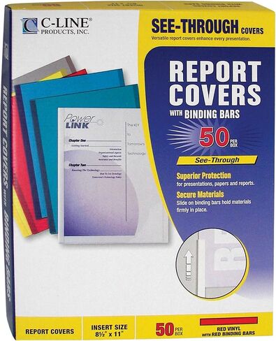 أغطية تقرير C-Line مع أشرطة ربط، فينيل أحمر، أشرطة حمراء، 8.5 × 11 بوصة، 50 لكل صندوق (32554) in Kuwait