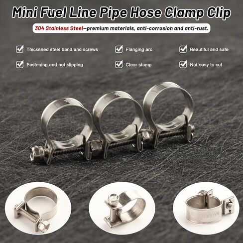 LEONTOOL 10pcs Stainless Steel Mini Fuel Line Pipe Hose Clamp Clip 16-18mm Fuel Injection Line Style Hose Clamp Adjustable Pipe Hose Clip Tube Clamps For Diesel Petrol Pipe (5/8" - 23/32"Dia) in Saudi Arabia