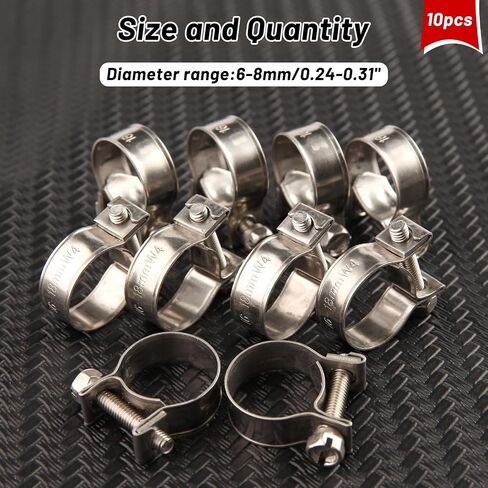 LEONTOOL 10pcs Stainless Steel Mini Fuel Line Pipe Hose Clamp Clip 16-18mm Fuel Injection Line Style Hose Clamp Adjustable Pipe Hose Clip Tube Clamps For Diesel Petrol Pipe (5/8" - 23/32"Dia) in Saudi Arabia
