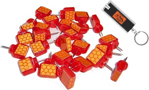 Orange Reflective Wing Tacks (Pack of 50) Trail Tacks, Glow Tacks, Hiking Markers, Trail Marking Tacks, Mark Trail Reflective Thumb Tacks for Hunting, Orange Tacks with Included LED Keychain Light in Saudi Arabia
