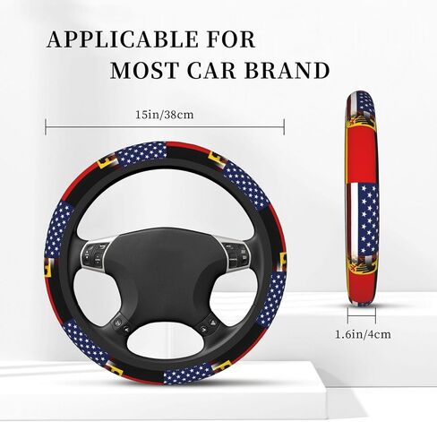American German Flag Steering Wheel Covers,Anti Slip Sweat Absorption Elasticity Car Accessories Steering Wheel Protector Universal 15 Inch for SUV Sedan Vans Trucks in Kuwait
