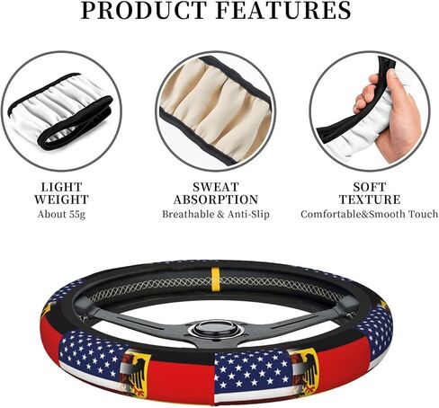 American German Flag Steering Wheel Covers,Anti Slip Sweat Absorption Elasticity Car Accessories Steering Wheel Protector Universal 15 Inch for SUV Sedan Vans Trucks in Kuwait