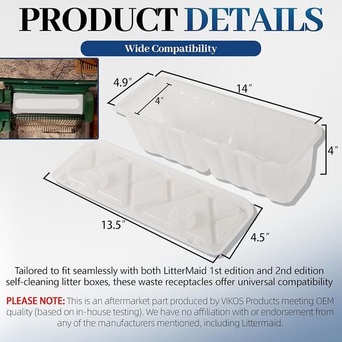 منتجات VIKOS (20 عبوة من أوعية نفايات صندوق الفضلات المتوافقة مع الإصدار الأول/الثاني من Littermaid، حاوية تخزين صندوق فضلات القطط الأوتوماتيكية، أوعية نفايات القمامة لصندوق فضلات الفضلات) in Kuwait