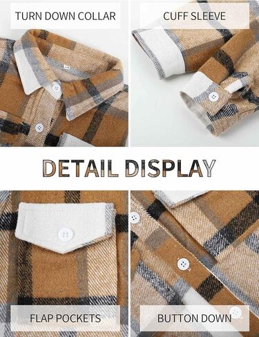 سترة Gihuo للأطفال الصغار من الأولاد والبنات منقوشة وقميص من الفلانيل للخريف للأطفال الصغار وأكمام طويلة وأزرار سفلية منقوشة (Khaki-6T) in Kuwait