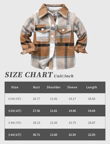 سترة Gihuo للأطفال الصغار من الأولاد والبنات منقوشة وقميص من الفلانيل للخريف للأطفال الصغار وأكمام طويلة وأزرار سفلية منقوشة (Khaki-6T) in Kuwait