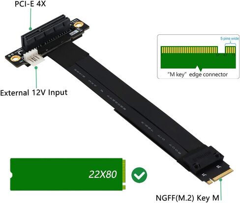 كابل تمديد HLT M.2 NGFF Key M إلى PCIe 3.0 4X (فتحة PCI-E بزاوية يمنى 90 درجة) in Kuwait