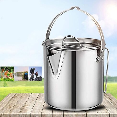 Yosoo 1.2L المحمولة الفولاذ المقاوم للصدأ التخييم في الهواء الطلق المشي لمسافات طويلة معلقة براد مياه غلاية إبريق قهوة أدوات المطبخ in Saudi Arabia