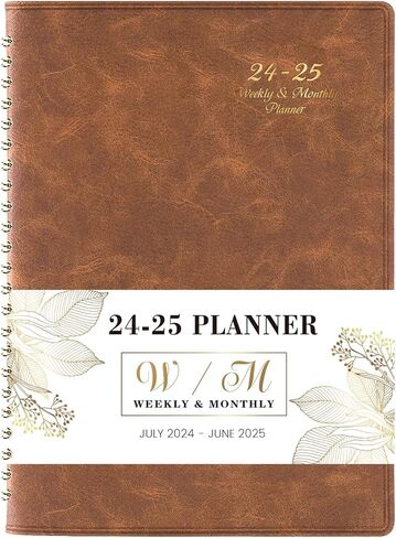 مخطط 2024-2025 - يوليو 2024 - يونيو 2025، مخطط أكاديمي 2024-2025، 2024-2025 مخطط أسبوعي وشهري، 6.5 بوصة × 8.7 بوصة، غطاء جلدي + جيب خلفي + عطلات - بني in Kuwait