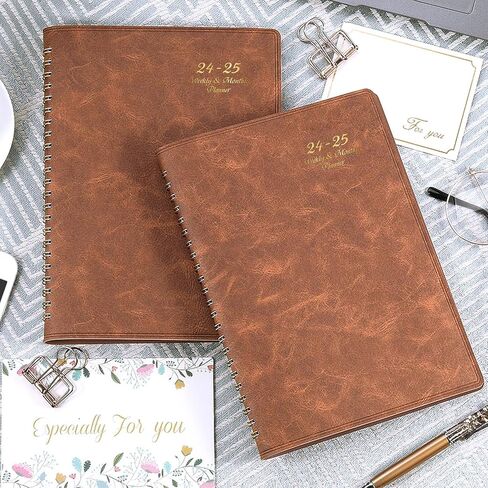 مخطط 2024-2025 - يوليو 2024 - يونيو 2025، مخطط أكاديمي 2024-2025، 2024-2025 مخطط أسبوعي وشهري، 6.5 بوصة × 8.7 بوصة، غطاء جلدي + جيب خلفي + عطلات - بني in Kuwait