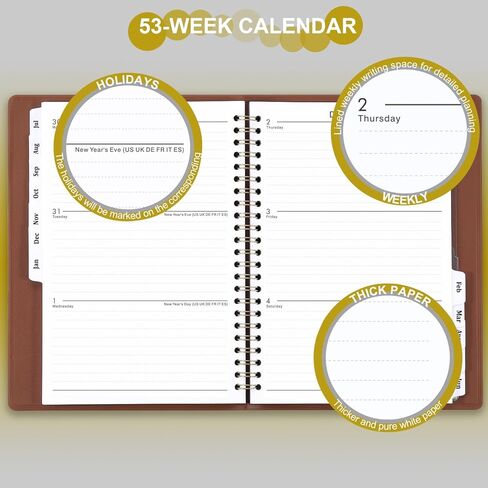 مخطط 2024-2025 - يوليو 2024 - يونيو 2025، مخطط أكاديمي 2024-2025، 2024-2025 مخطط أسبوعي وشهري، 6.5 بوصة × 8.7 بوصة، غطاء جلدي + جيب خلفي + عطلات - بني in Kuwait