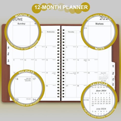 Planner 2024-2025 - Jul.2024 - Jun.2025, Academic Planner 2024-2025, 2024-2025 Planner Weekly & Monthly, 6.5" x 8.7", Leather Cover + Back Pocket + Holidays - Brown in Saudi Arabia