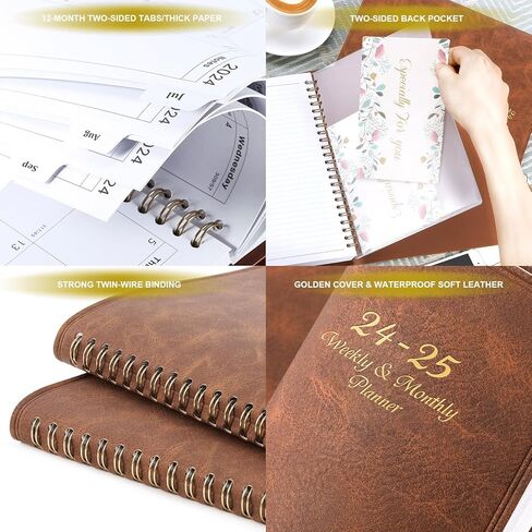 مخطط 2024-2025 - يوليو 2024 - يونيو 2025، مخطط أكاديمي 2024-2025، 2024-2025 مخطط أسبوعي وشهري، 6.5 بوصة × 8.7 بوصة، غطاء جلدي + جيب خلفي + عطلات - بني in Kuwait