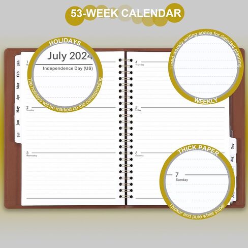 Planner 2024-2025 - Jul.2024 - Jun.2025, Academic Planner 2024-2025, 2024-2025 Planner Weekly & Monthly, 6.5" x 8.7", Leather Cover + Back Pocket + Holidays - Brown in Saudi Arabia