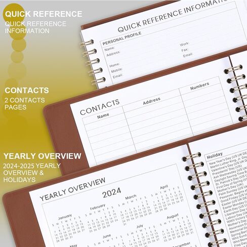 مخطط 2024-2025 - يوليو 2024 - يونيو 2025، مخطط أكاديمي 2024-2025، 2024-2025 مخطط أسبوعي وشهري، 6.5 بوصة × 8.7 بوصة، غطاء جلدي + جيب خلفي + عطلات - بني in Kuwait
