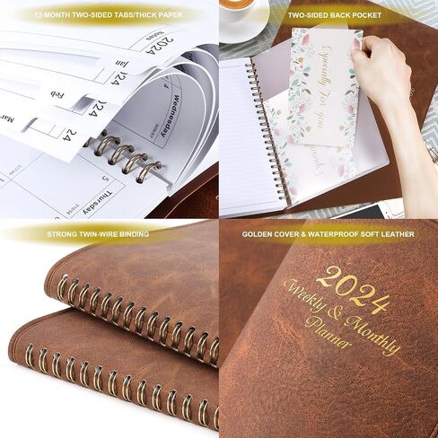 Planner 2024-2025 - Jul.2024 - Jun.2025, Academic Planner 2024-2025, 2024-2025 Planner Weekly & Monthly, 6.5" x 8.7", Leather Cover + Back Pocket + Holidays - Brown in Saudi Arabia