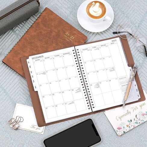 مخطط 2024-2025 - يوليو 2024 - يونيو 2025، مخطط أكاديمي 2024-2025، 2024-2025 مخطط أسبوعي وشهري، 6.5 بوصة × 8.7 بوصة، غطاء جلدي + جيب خلفي + عطلات - بني in Kuwait