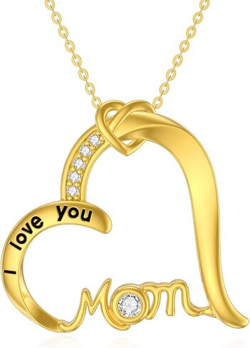 cpckolf 14k الذهب الحقيقي قلادة عيد الأم للنساء، أمي شكل قلب / الأم ابنة سحر / أنا أحبك أمي قلادة مجوهرات عيد ميلاد هدايا عيد الأم لجدتها نانا زوجة الأم في القانون in Kuwait