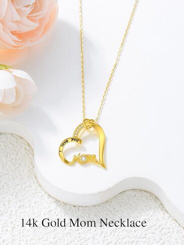 cpckolf 14k الذهب الحقيقي قلادة عيد الأم للنساء، أمي شكل قلب / الأم ابنة سحر / أنا أحبك أمي قلادة مجوهرات عيد ميلاد هدايا عيد الأم لجدتها نانا زوجة الأم في القانون in Kuwait