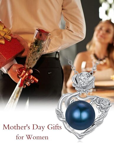 Mother's Day Gift - Black Pearl Necklace for Women, S925 Sterling Silver Real Freshwater Pearl Tree of Life/Rose Pendant Necklace Jewelry for Girl Mom Wife for Anniversary Gift in Saudi Arabia