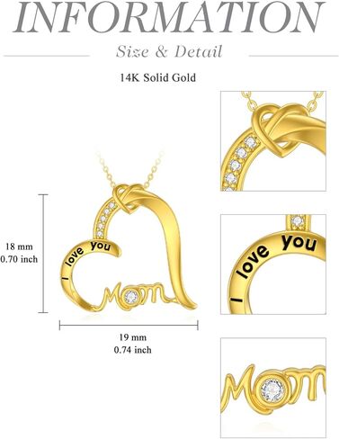 cpckolf 14k الذهب الحقيقي قلادة عيد الأم للنساء، أمي شكل قلب / الأم ابنة سحر / أنا أحبك أمي قلادة مجوهرات عيد ميلاد هدايا عيد الأم لجدتها نانا زوجة الأم في القانون in Kuwait