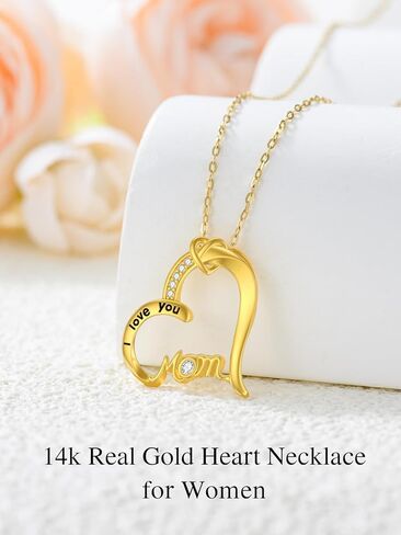 cpckolf 14k الذهب الحقيقي قلادة عيد الأم للنساء، أمي شكل قلب / الأم ابنة سحر / أنا أحبك أمي قلادة مجوهرات عيد ميلاد هدايا عيد الأم لجدتها نانا زوجة الأم في القانون in Kuwait