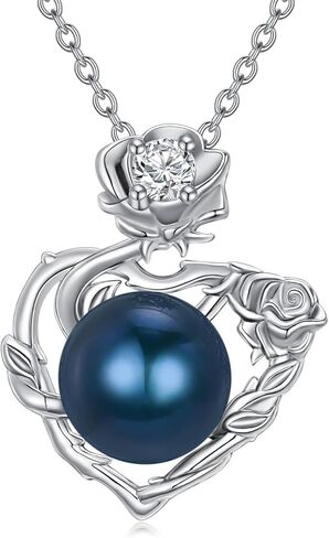 Mother's Day Gift - Black Pearl Necklace for Women, S925 Sterling Silver Real Freshwater Pearl Tree of Life/Rose Pendant Necklace Jewelry for Girl Mom Wife for Anniversary Gift in Saudi Arabia