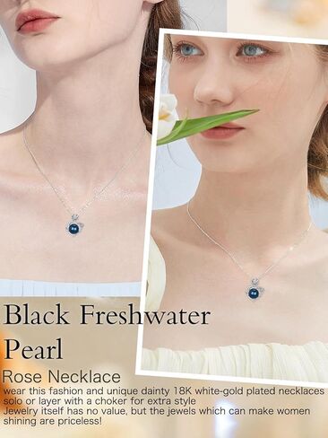Mother's Day Gift - Black Pearl Necklace for Women, S925 Sterling Silver Real Freshwater Pearl Tree of Life/Rose Pendant Necklace Jewelry for Girl Mom Wife for Anniversary Gift in Saudi Arabia