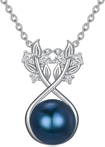 Mother's Day Gift - Black Pearl Necklace for Women, S925 Sterling Silver Real Freshwater Pearl Tree of Life/Rose Pendant Necklace Jewelry for Girl Mom Wife for Anniversary Gift in Saudi Arabia