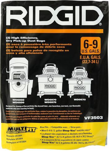 Ridgid VF3503 High Efficiency, Dry Pickup Dust Bags for 6 - 9 Gallons Ridgid Wet / Dry Vacuums at (2 Pack) in Saudi Arabia