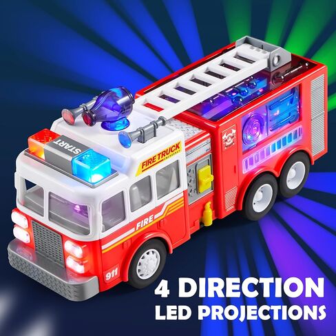 لعبة شاحنة إطفاء LED من JOYIN للأطفال الصغار - إسقاطات LED وصفارات الإنذار، شاحنات إطفاء الصدمات والذهاب مع مفتاح الوضع والتحكم في مستوى الصوت، شاحنة إطفاء للأولاد والبنات، عيد ميلاد الأطفال in Kuwait