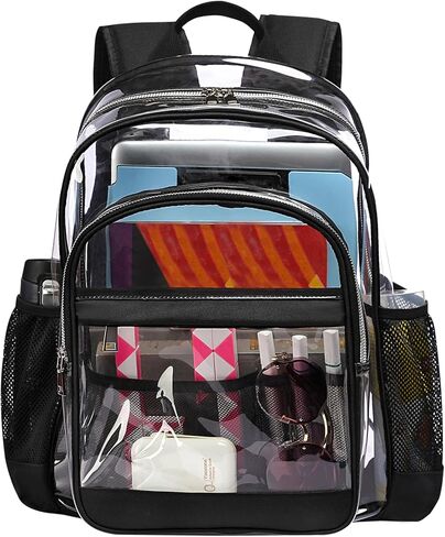 GiMiUiTo Clear Backpack,Heavy Duty Clear Bookbag See Through Backpack Large Clear Bag for School College Work Travel Security,Black in Saudi Arabia