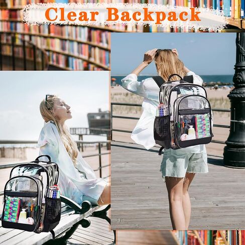 GiMiUiTo Clear Backpack,Heavy Duty Clear Bookbag See Through Backpack Large Clear Bag for School College Work Travel Security,Black in Saudi Arabia