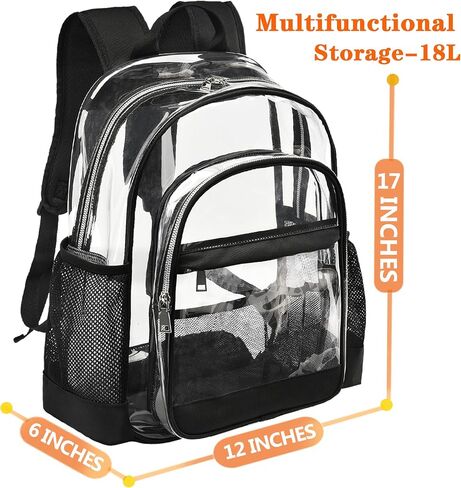 GiMiUiTo Clear Backpack,Heavy Duty Clear Bookbag See Through Backpack Large Clear Bag for School College Work Travel Security,Black in Saudi Arabia