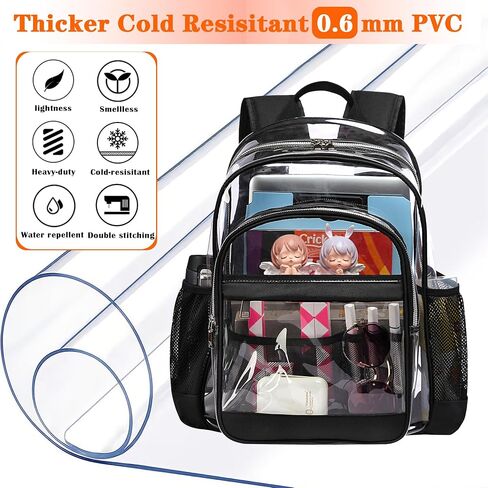 GiMiUiTo Clear Backpack,Heavy Duty Clear Bookbag See Through Backpack Large Clear Bag for School College Work Travel Security,Black in Saudi Arabia