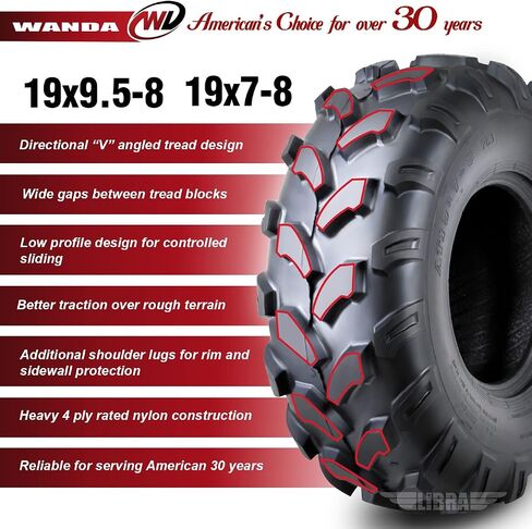 مجموعة واندا 4 إطارات رياضية ATV 19x7-8 19x7x8 أمامية و19X9.5-8 19X9.5X8 خلفية 4PR in Kuwait