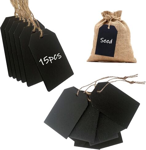 Chalkboard Tags Hanging, Mini Wooden Chalkboard Tags Double Sided Erasable Hanging Board Labels with String Twine, Hanging Chalkboard Labels for Baskets Storage Bins (15 Pack) in Kuwait