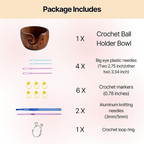 حامل وعاء غزل خشبي من NM Art & Craft - حامل غزل كروشيه أنيق بتصميم حلزوني، فتحتين وإكسسوارات كروشيه - وعاء غزل متين للكروشيه - هدايا كروشيه فريدة من نوعها للكروشيه in Saudi Arabia