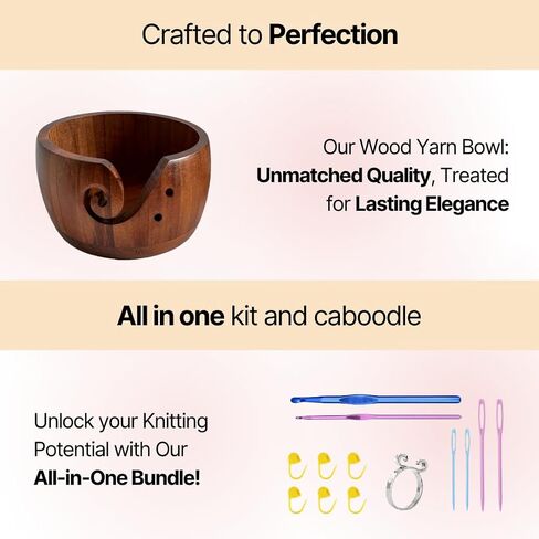 حامل وعاء غزل خشبي من NM Art & Craft - حامل غزل كروشيه أنيق بتصميم حلزوني، فتحتين وإكسسوارات كروشيه - وعاء غزل متين للكروشيه - هدايا كروشيه فريدة من نوعها للكروشيه in Saudi Arabia