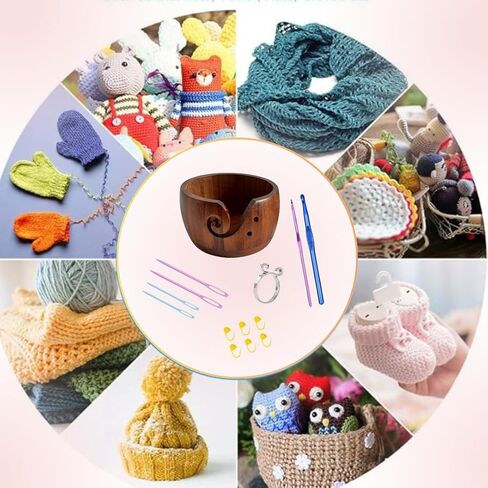 حامل وعاء غزل خشبي من NM Art & Craft - حامل غزل كروشيه أنيق بتصميم حلزوني، فتحتين وإكسسوارات كروشيه - وعاء غزل متين للكروشيه - هدايا كروشيه فريدة من نوعها للكروشيه in Saudi Arabia