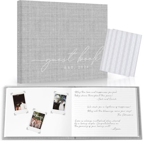 Wedding Guest Book With Personalized 2024 Year - Linen Photo Guestbook to Sign at Reception Party - Includes Clear Photo Corners Self Adhesive - 100 Pages Blank and Lined Thick Paper Guest Books in Saudi Arabia