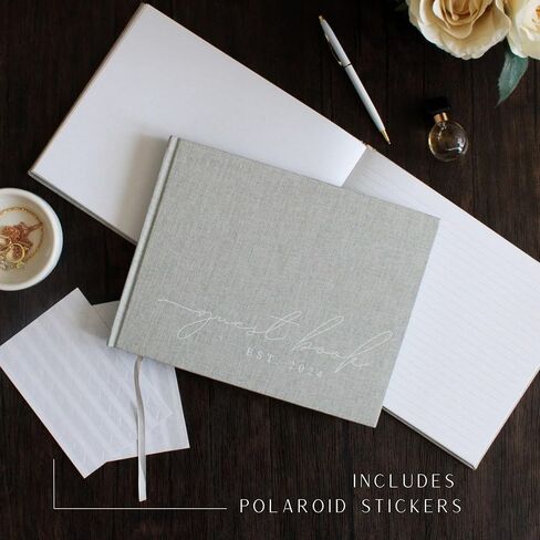 Wedding Guest Book With Personalized 2024 Year - Linen Photo Guestbook to Sign at Reception Party - Includes Clear Photo Corners Self Adhesive - 100 Pages Blank and Lined Thick Paper Guest Books in Saudi Arabia