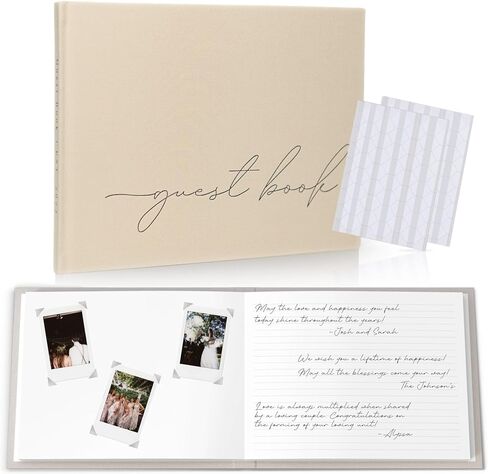 Wedding Guest Book With Personalized 2024 Year - Linen Photo Guestbook to Sign at Reception Party - Includes Clear Photo Corners Self Adhesive - 100 Pages Blank and Lined Thick Paper Guest Books in Saudi Arabia