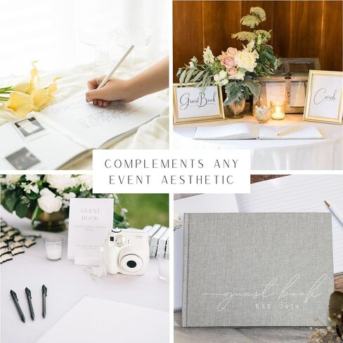 Wedding Guest Book With Personalized 2024 Year - Linen Photo Guestbook to Sign at Reception Party - Includes Clear Photo Corners Self Adhesive - 100 Pages Blank and Lined Thick Paper Guest Books in Saudi Arabia