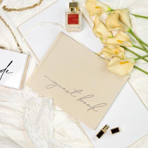 Wedding Guest Book With Personalized 2024 Year - Linen Photo Guestbook to Sign at Reception Party - Includes Clear Photo Corners Self Adhesive - 100 Pages Blank and Lined Thick Paper Guest Books in Saudi Arabia