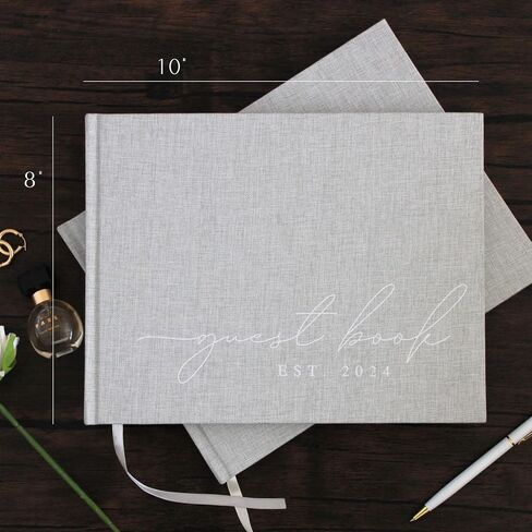 Wedding Guest Book With Personalized 2024 Year - Linen Photo Guestbook to Sign at Reception Party - Includes Clear Photo Corners Self Adhesive - 100 Pages Blank and Lined Thick Paper Guest Books in Saudi Arabia