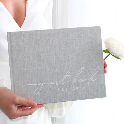 Wedding Guest Book With Personalized 2024 Year - Linen Photo Guestbook to Sign at Reception Party - Includes Clear Photo Corners Self Adhesive - 100 Pages Blank and Lined Thick Paper Guest Books in Saudi Arabia