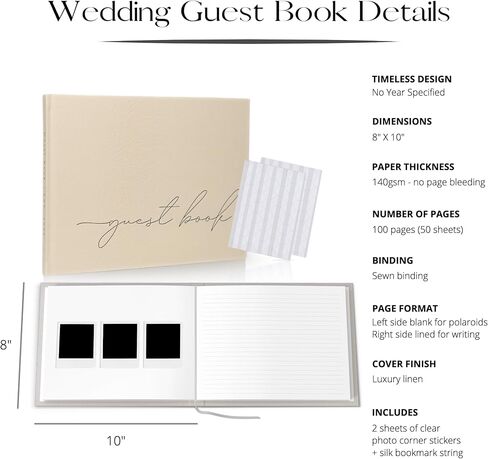 Wedding Guest Book With Personalized 2024 Year - Linen Photo Guestbook to Sign at Reception Party - Includes Clear Photo Corners Self Adhesive - 100 Pages Blank and Lined Thick Paper Guest Books in Saudi Arabia