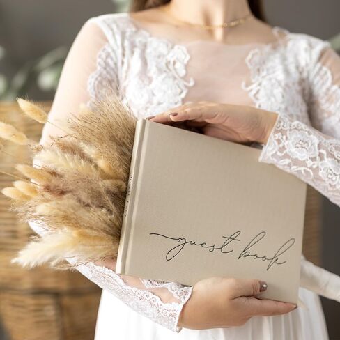 Wedding Guest Book With Personalized 2024 Year - Linen Photo Guestbook to Sign at Reception Party - Includes Clear Photo Corners Self Adhesive - 100 Pages Blank and Lined Thick Paper Guest Books in Saudi Arabia