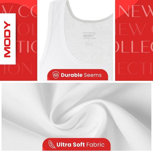 Mody Men's Undershirt Ribbed Tank Top, Crew Neck Cotton Mens Tank Tops, White Cotton Undershirt, Tagless Muscle Shirt 6 Pack in Saudi Arabia